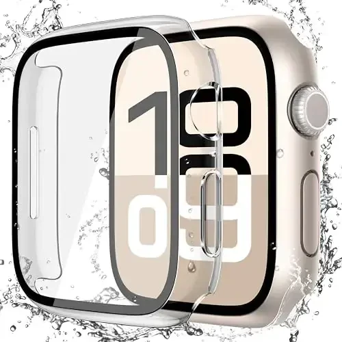 Misxi [2 Pack] Waterproof Hard Case with Tempered Glass Compatible with Apple Watch Series 11 (2025) Series 10 42mm, Overall Protective Cover for iWatch Screen Protector, 1 Starlight + 1 Transparent 