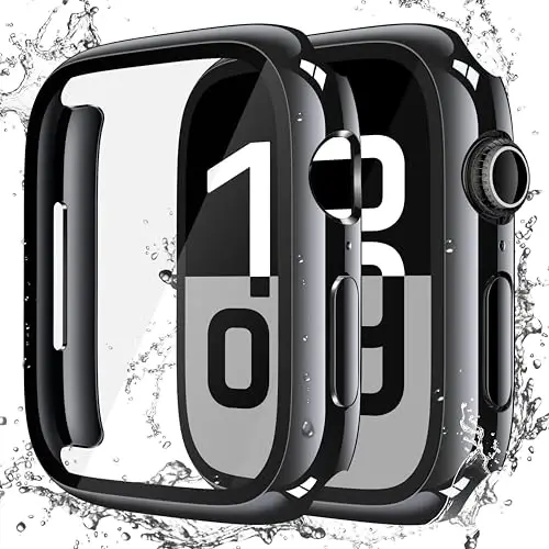 Misxi [2 Pack] Waterproof Hard Case with Tempered Glass Compatible with Apple Watch Series 11 (2025) Series 10 46mm, Anti-Fall Tough Overall Protective Cover for iWatch Screen Protector, Jet Black - MISXI