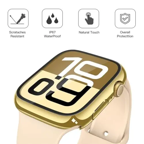 Misxi [2 Pack] Waterproof Hard Case with Tempered Glass Compatible with Apple Watch Series 11 (2025) Series 10 46mm, Overall Protective Cover for iWatch Screen Protector, 1 Gold + 1 Transparent - 4