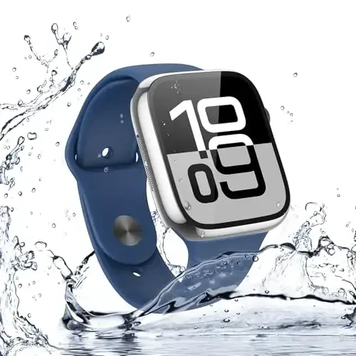 Misxi [2 Pack] Waterproof Hard Case with Tempered Glass Compatible with Apple Watch Series 11 (2025) Series 10 46mm, Overall Protective Cover for iWatch Screen Protector, 1 Silver + 1 Transparent - 5