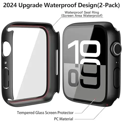 Misxi [2 Pack] Waterproof Hard Case with Tempered Glass Compatible with Apple Watch Series 11 (2025) Series 10 46mm, Ultra-Thin Anti-Fall Protective Cover for iWatch Screen Protector, Matte Black - 4