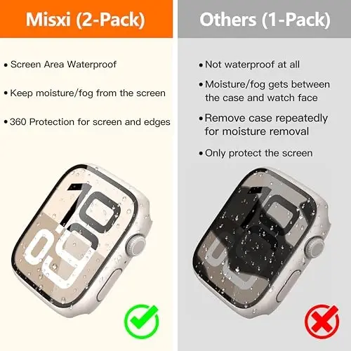 Misxi [2 Pack] Waterproof Hard Case with Tempered Glass Compatible with Apple Watch Series 11 (2025) Series 10 46mm, Anti-Fall Tough Overall Protective Cover for iWatch Screen Protector, Starlight - 2