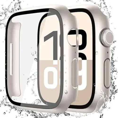 Misxi [2 Pack] Waterproof Hard Case with Tempered Glass Compatible with Apple Watch Series 11 (2025) Series 10 46mm, Anti-Fall Tough Overall Protective Cover for iWatch Screen Protector, Starlight - MISXI