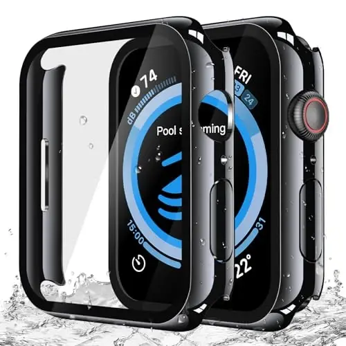 Misxi [2 Pack] Waterproof Hard Case with Tempered Glass Compatible with Apple Watch Series 9 Series 8 Series 7 45mm, Ultra-Thin Protective Cover for iWatch Screen Protector, Jet Black - MISXI