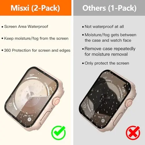 Misxi [2 Pack] Waterproof Hard Case with Tempered Glass Compatible with Apple Watch Series 9 Series 8 Series 7 45mm, Ultra-Thin Cover for iWatch Screen Protector, 1 Rose Gold + 1 Transparent - 3