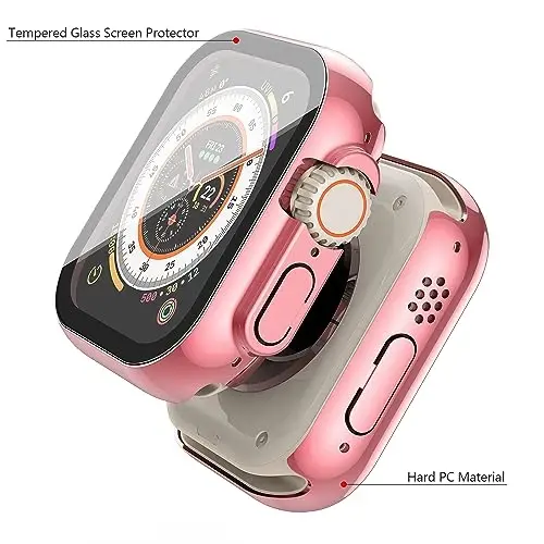 Misxi 2 Pack Hard PC Case with Tempered Glass Screen Protector Compatible with 49mm Apple Watch Ultra 3 (2025) / Ultra 2 / Ultra, Anti-Drop Scratch Resistant Lightweight Cover for iWatch, 1 Rose Pink + 1 Transparent - 4