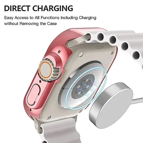 Misxi 2 Pack Hard PC Case with Tempered Glass Screen Protector Compatible with 49mm Apple Watch Ultra 3 (2025) / Ultra 2 / Ultra, Anti-Drop Scratch Resistant Lightweight Cover for iWatch, 1 Rose Pink + 1 Transparent - 5