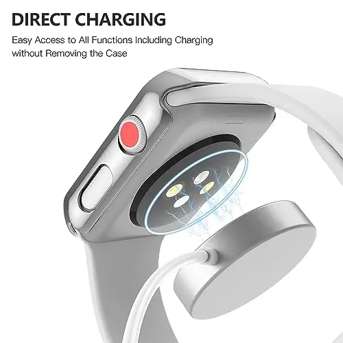 Misxi 2 Pack Hard PC Case with Tempered Glass Screen Protector Compatible with Apple Watch Series 2 Series 3 42mm, Anti-Drop Scratch Resistant Lightweight Cover for iWatch, 1 Silver + 1 Transparent - 4
