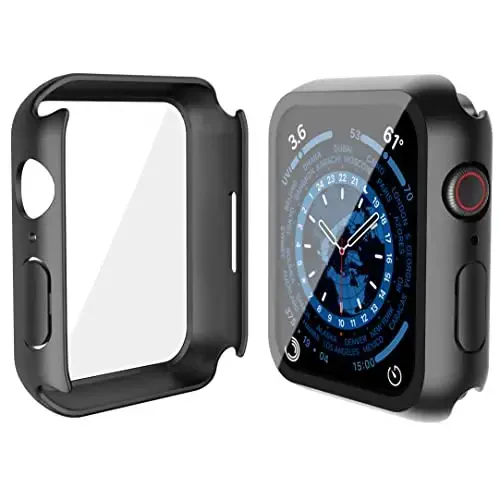 Misxi 2 Pack Hard PC Case with Tempered Glass Screen Protector Compatible with Apple Watch Series 9 (2023) Series 8 Series 7 41mm, Ultra-Thin Scratch Resistant Cover for iWatch S9/S8/S7, Black - 5