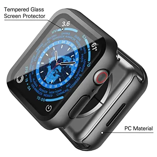 Misxi 2 Pack Hard PC Case with Tempered Glass Screen Protector Compatible with Apple Watch Series 9 (2023) Series 8 Series 7 41mm, Ultra-Thin Scratch Resistant Cover for iWatch S9/S8/S7, Black - 3