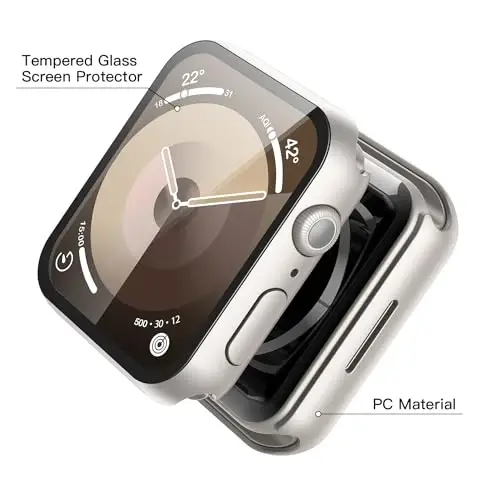 Misxi 2 Pack Hard PC Case with Tempered Glass Screen Protector Compatible with Apple Watch Series 9 Series 8 Series 7 41mm, Anti-Drop Scratch Resistant Lightweight Cover for iWatch, 2 Starlight - 3