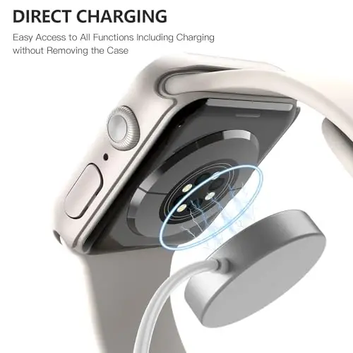 Misxi 2 Pack Hard PC Case with Tempered Glass Screen Protector Compatible with Apple Watch Series 9 Series 8 Series 7 45mm, Anti-Drop Scratch Resistant Lightweight Cover for iWatch, 2 Starlight - 1