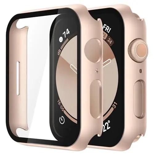Misxi 2 Pack Tempered Glass Case Compatible for Apple Watch SE 3 (2025) SE 2 SE Series 6 Series 5 Series 4 44mm, Hard PC Screen Protector Protection Cover for iWatch, 1 Rose Gold + 1 Transparent - MISXI