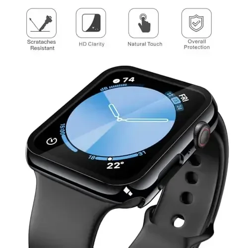 Misxi 2 Pack Tempered Glass Case Compatible for Apple Watch SE 3 (2025) SE 2 SE Series 6 Series 5 Series 4 44mm, Hard PC Screen Protector Overall Protection Cover for iWatch, Jet Black - MISXI (1)