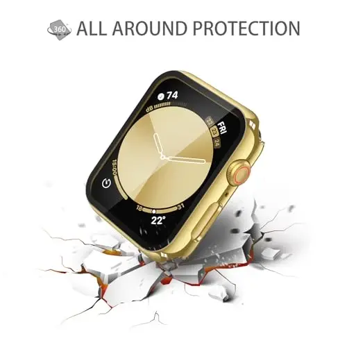 Misxi 2 Pack Tempered Glass Case Compatible for Apple Watch SE 3 (2025) SE 2 SE Series 6 Series 5 Series 4 44mm, Hard PC Screen Protector Overall Protection Cover for iWatch, 1 Gold + 1 Transparent - 5