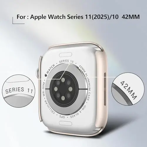Misxi 2 Pack Tempered Glass Case Compatible for Apple Watch Series 11 (2025) Series 10 42mm, Hard PC Screen Protector Overall Protection Scratch-Resistant Cover for iWatch, 1 Rose Gold + 1 Transparent - 1