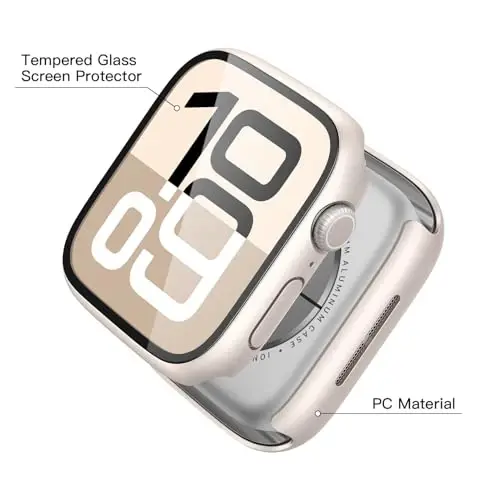 Misxi 2 Pack Tempered Glass Case Compatible for Apple Watch Series 11 (2025) Series 10 42mm, Hard PC Screen Protector Overall Protection Scratch-Resistant Cover for iWatch, 1 Starlight + 1 Transparent - 4