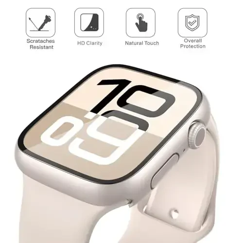 Misxi 2 Pack Tempered Glass Case Compatible for Apple Watch Series 11 (2025) Series 10 42mm, Hard PC Screen Protector Overall Protection Scratch-Resistant Cover for iWatch, 1 Starlight + 1 Transparent - 3