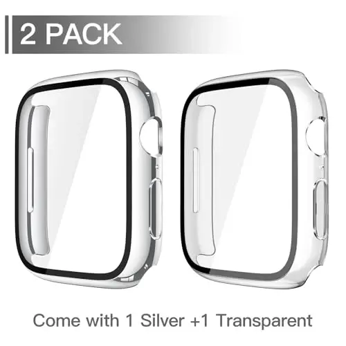 Misxi 2 Pack Tempered Glass Case Compatible for Apple Watch Series 11 (2025) Series 10 42mm, Hard PC Screen Protector Overall Protection Scratch-Resistant Cover for iWatch, 1 Silver + 1 Transparent - MISXI (1)