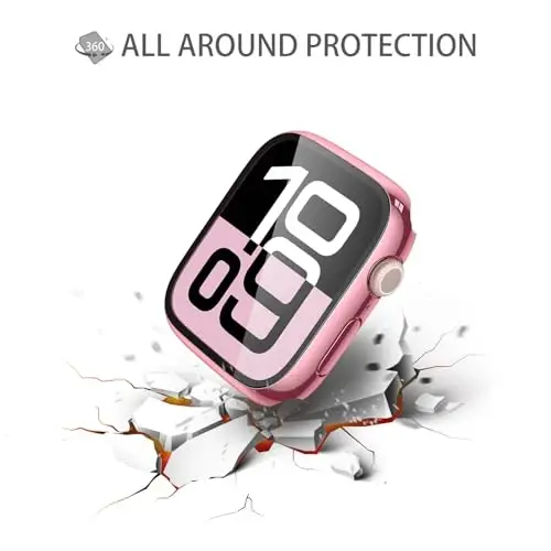 Misxi 2 Pack Tempered Glass Case Compatible for Apple Watch Series 11 (2025) Series 10 42mm, Hard PC Screen Protector Overall Protection Scratch-Resistant Cover for iWatch, 1 Rose Pink + 1 Transparent - 5