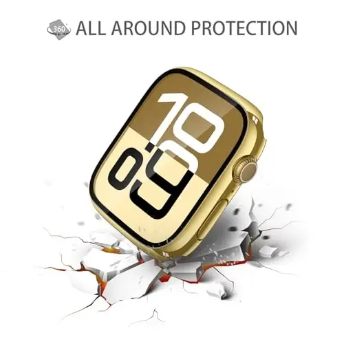 Misxi 2 Pack Tempered Glass Case Compatible for Apple Watch Series 11 (2025) Series 10 46mm, Hard PC Screen Protector Overall Protection Scratch-Resistant Cover for iWatch, 1 Gold + 1 Transparent - 5