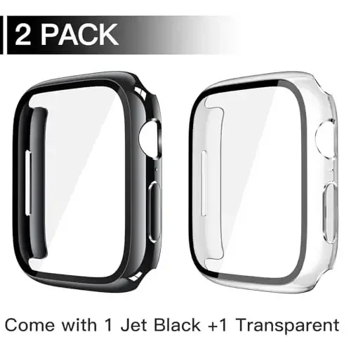 Misxi 2 Pack Tempered Glass Case Compatible for Apple Watch Series 11 (2025) Series 10 46mm, Hard PC Screen Protector Overall Protection Scratch-Resistant Cover for iWatch, 1 Jet Black + 1 Transparent - MISXI (1)