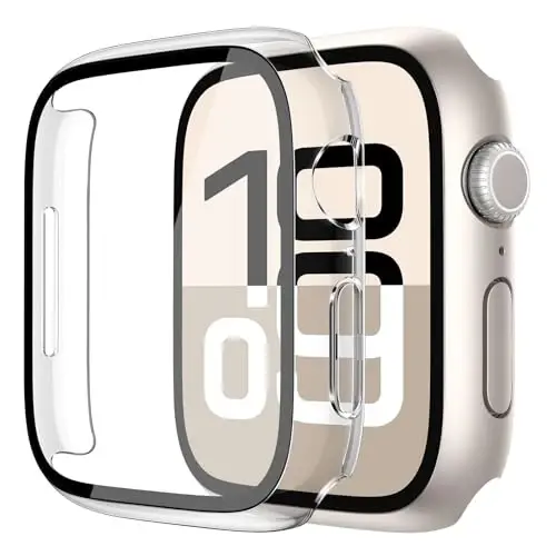 Misxi 2 Pack Tempered Glass Case Compatible for Apple Watch Series 11 (2025) Series 10 46mm, Hard PC Screen Protector Overall Protection Scratch-Resistant Cover for iWatch, 1 Starlight + 1 Transparent 