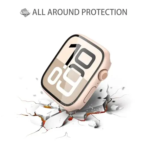 Misxi 2 Pack Tempered Glass Case Compatible for Apple Watch Series 11 (2025) Series 10 46mm, Hard PC Screen Protector Overall Protection Scratch-Resistant Cover for iWatch, 1 Rose Gold + 1 Transparent - 5