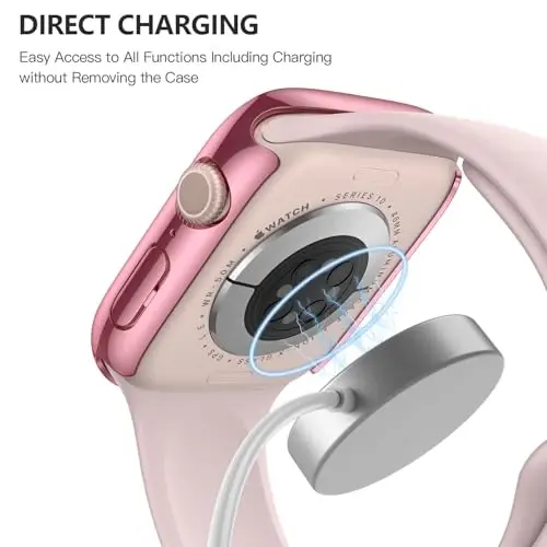 Misxi 2 Pack Tempered Glass Case Compatible for Apple Watch Series 11 (2025) Series 10 46mm, Hard PC Screen Protector Overall Protection Scratch-Resistant Cover for iWatch, 1 Rose Pink + 1 Transparent 
