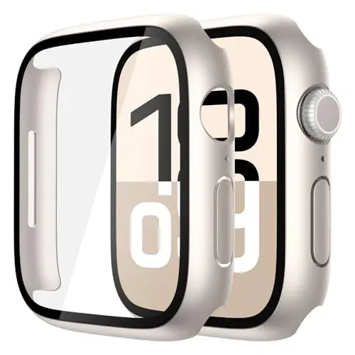 Misxi 2 Pack Tempered Glass Case Compatible for Apple Watch Series 11 (2025) Series 10 46mm, Hard PC Screen Protector Overall Protection Ultra-Thin Scratch-Resistant Cover for iWatch, 2 Starlight - 1