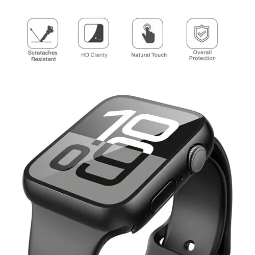 Misxi 2 Pack Tempered Glass Case Compatible for Apple Watch Series 11 Series 10 42mm, Hard PC Screen Protector Ultra-Thin Lightweight Scratch-Resistant Cover for iWatch, 1 Black + 1 Transparent - 3