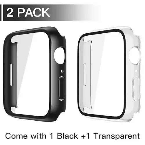 Misxi 2 Pack Tempered Glass Case Compatible for Apple Watch Series 11 Series 10 42mm, Hard PC Screen Protector Ultra-Thin Lightweight Scratch-Resistant Cover for iWatch, 1 Black + 1 Transparent - MISXI (1)