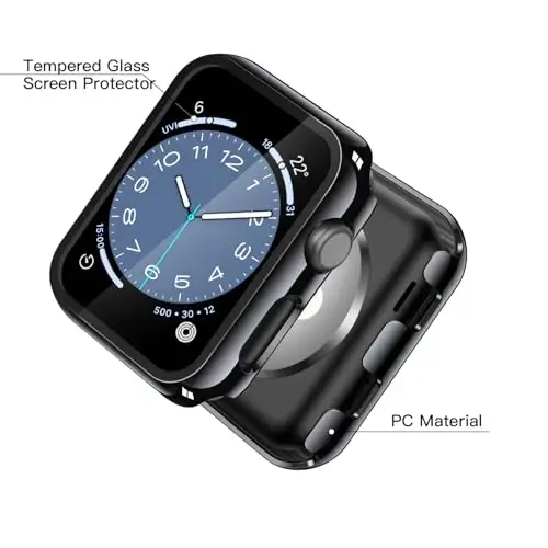 Misxi 2 Pack Tempered Glass Case Compatible for Apple Watch Series 3 Series 2 38mm, Hard PC Screen Protector Overall Protection Scratch-Resistant Cover for iWatch, 1 Jet Black + 1 Transparent - 4