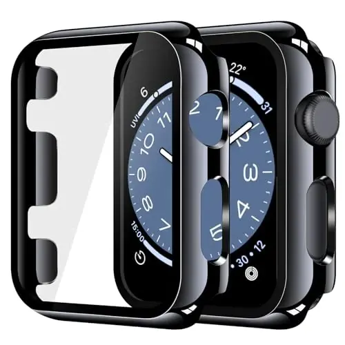 Misxi 2 Pack Tempered Glass Case Compatible for Apple Watch Series 3 Series 2 42mm, Hard PC Screen Protector Overall Protection Ultra-Thin Lightweight Scratch-Resistant Cover for iWatch, Jet Black - MISXI
