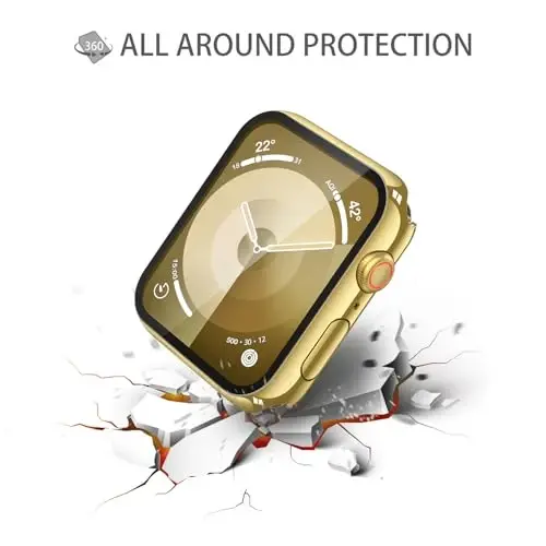 Misxi 2 Pack Tempered Glass Case Compatible for Apple Watch Series 9 Series 8 Series 7 41mm, Hard PC Screen Protector Overall Protection Scratch-Resistant Cover for iWatch, 1 Gold + 1 Transparent - 5
