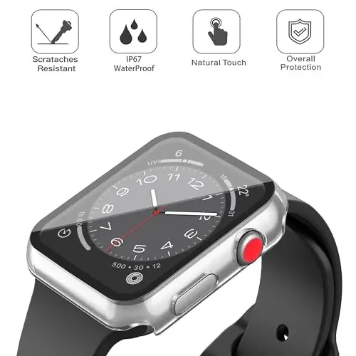 Misxi [2 Pack Waterproof Case with Button Designed for Apple Watch Series 3 Series 2 42mm, Anti-Fall Hard PC Cover with Tempered Glass Screen Protector for iWatch S3/S2, 1 Black + 1 Transparent - 3