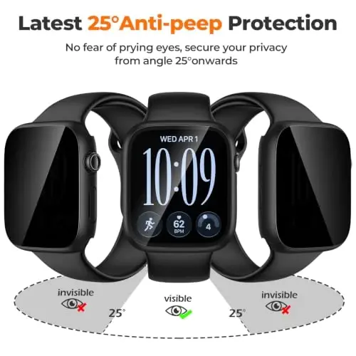Misxi Privacy Case with Screen Protector for 42mm Apple Watch Series 12 | 2-Pack Cover with Anti-Spy Tempered Glass for 12, Scratch Resistant Sensitive Touch Protection, Black - Misxi (1)