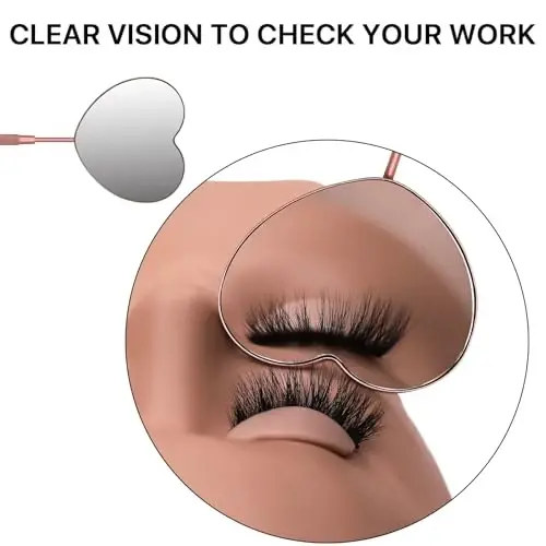 Miuffue 2.2 dyuymli Yoqimli Kiprik Ko'zgusi, Yurak shaklidagi Ajratiladigan Zanglamaydigan Po'lat Kiprik Ko'zgusi, Kiprik Qo'shimchalari uchun Kiprik Ta'minoti va Uskunasi, Texniklar uchun, Pushti - 3