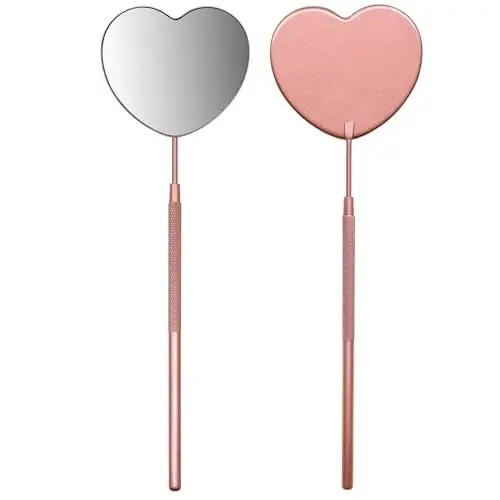 Miuffue 2.2inch Lovely Lash Mirror, Heart Shaped Detachable Stainless Steel Eyelash Mirror for Eyelash Extensions, Lash Supplies and Tool for Techs, Pink - 1