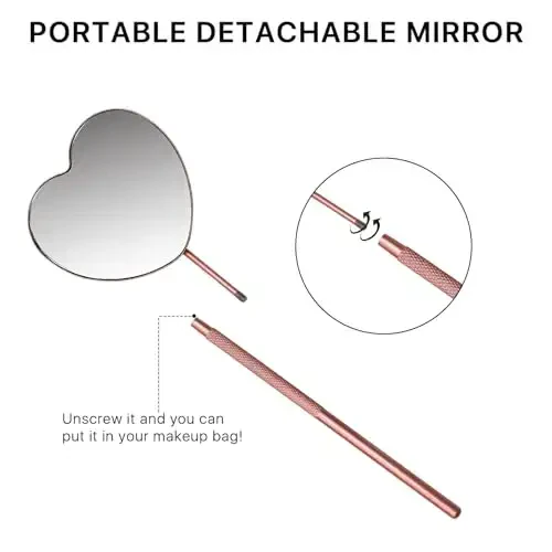 Miuffue 2.2inch Lovely Lash Mirror, Heart Shaped Detachable Stainless Steel Eyelash Mirror for Eyelash Extensions, Lash Supplies and Tool for Techs, Pink - 4