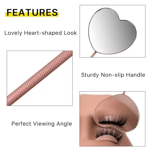 Miuffue 2.2inch Lovely Lash Mirror, Heart Shaped Detachable Stainless Steel Eyelash Mirror for Eyelash Extensions, Lash Supplies and Tool for Techs, Pink - 6