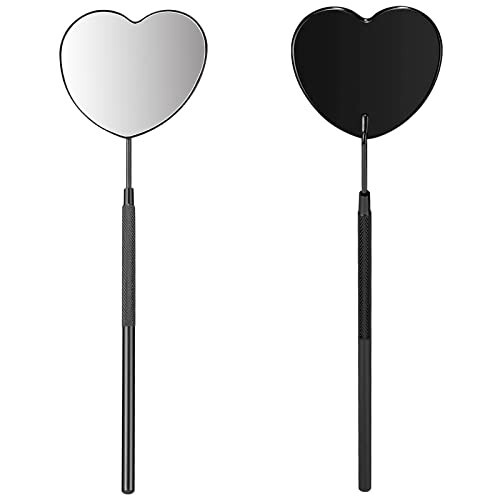 Miuffue Lovely Lash Mirror, Heart Shaped Detachable Stainless Steel Eyelash Mirror, 2.2inch Lash Mirror for Eyelash Extensions, Lash Extension Supplies and Tool for Lash Techs, Black - 1