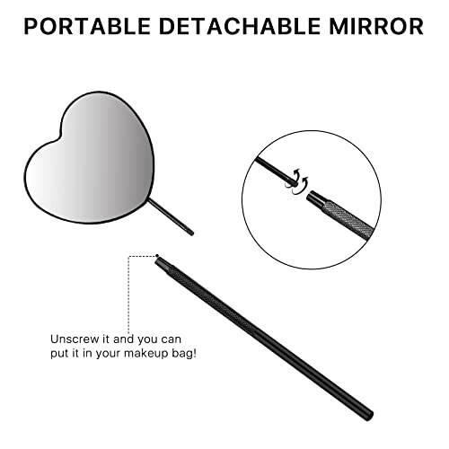 Miuffue Lovely Lash Mirror, Heart Shaped Detachable Stainless Steel Eyelash Mirror, 2.2inch Lash Mirror for Eyelash Extensions, Lash Extension Supplies and Tool for Lash Techs, Black - 5