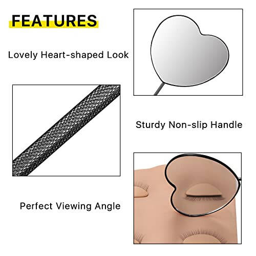 Miuffue Lovely Lash Mirror, Heart Shaped Detachable Stainless Steel Eyelash Mirror, 2.2inch Lash Mirror for Eyelash Extensions, Lash Extension Supplies and Tool for Lash Techs, Black - 6