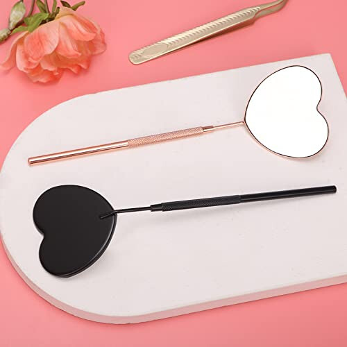 Miuffue Lovely Lash Mirror, Heart Shaped Detachable Stainless Steel Eyelash Mirror, 2.2inch Lash Mirror for Eyelash Extensions, Lash Extension Supplies and Tool for Lash Techs, Black - 7