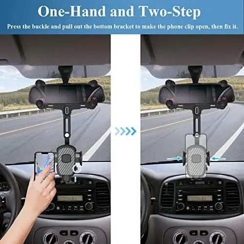 MIUOLV Car Phone Holder for Rearview Mirror, 360 Rotatable and Retractable, Fits 4.0-7.0 Inch Smartphones, Mirror-Black - 4