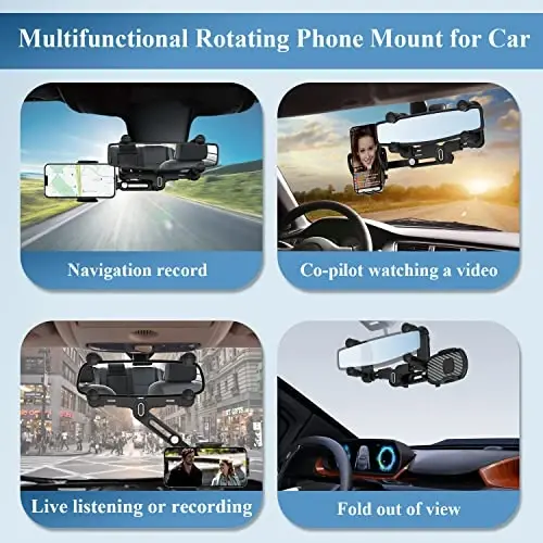 MIUOLV Car Phone Holder for Rearview Mirror, 360 Rotatable and Retractable, Fits 4.0-7.0 Inch Smartphones, Mirror-Black - 5