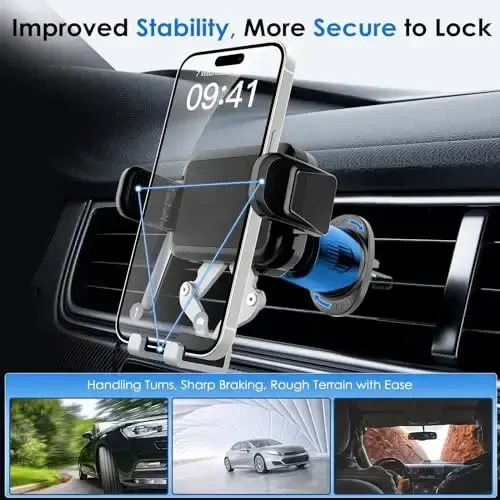 MIUOLV Phone Mount Holder for Car Vent 2023 Upgraded Aluminum Gravity Car Phone Holder Mount with Anti Overload Metal Hook Clip Hands Free Cell Phone Holder for iPhone 15 Pro Max 14 13 Large Phones - 4