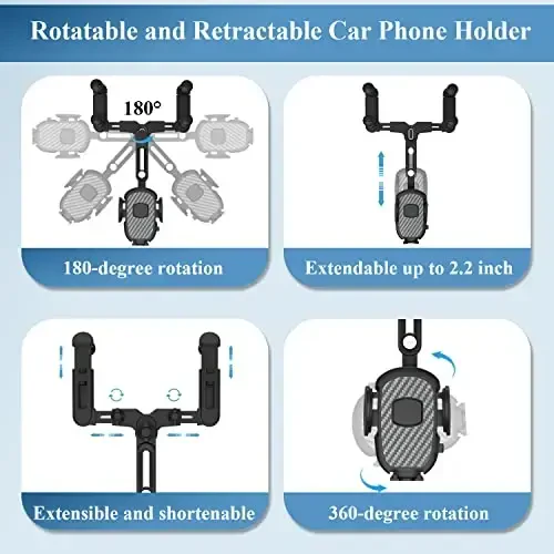MIUOLV Car Phone Holder for Rearview Mirror, 360 Rotatable and Retractable, Fits 4.0-7.0 Inch Smartphones, Mirror-Black - 3