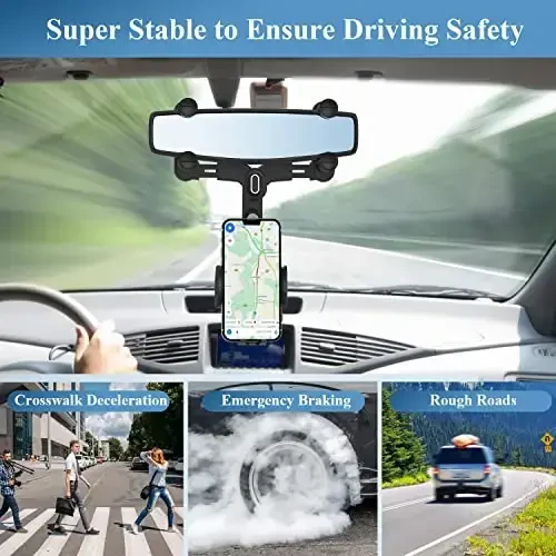 MIUOLV Car Phone Holder for Rearview Mirror, 360 Rotatable and Retractable, Fits 4.0-7.0 Inch Smartphones, Mirror-Black - 6